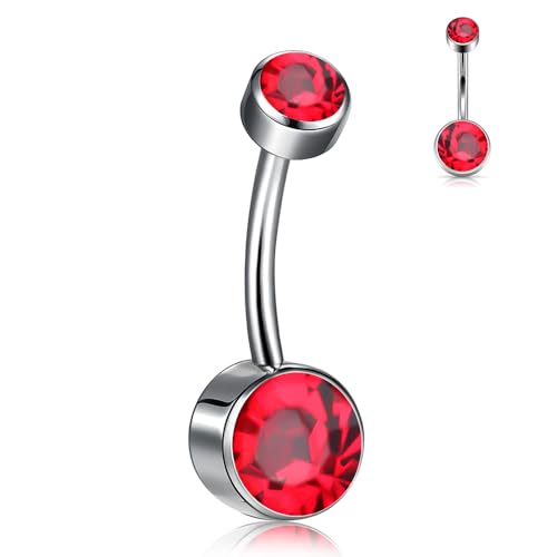 Titanium Floating Belly Button Rings 14G, ASTM F136 Implant-Grade Curved Barbell, Internal Thread with 6mm Teardrop Gems, Sparkle Navel Piercing Jewelry, 10mm/12mm Length - color: Silver-Red, size: 1/2"(12mm)