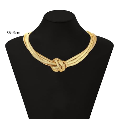 Chunky Gold Choker Necklace for Women, 14K Gold Plated Snake Chain Statement Necklace Triple Twsited Layered Choker Necklaces Jewelry Gifts - style: Knot choker