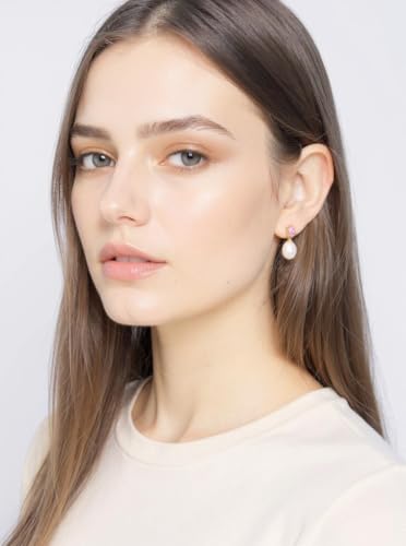 Pearl Drop Earrings Cubic Zirconia Stone Pearl Stud Earrings for Prom, Bridesmaids, Birthday Women Jewelry - color: Pink CZ Stone