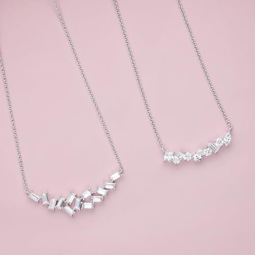 BERRICLE Sterling Silver CZ Cubic Zirconia Pendant Necklace for Women - Cluster, Graduated, Solitaire, Bar, Bubble, East-West Designs - style: Mixed Gem