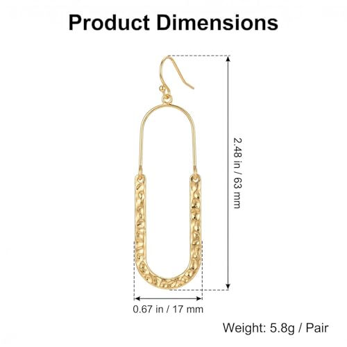 14K Gold Plated Texture Geometric Earrings, Simple Oval Hammered Hoop Drop Dangle Earrings for Women, Lightweight Dangly Minimalist Jewelry - color: Oval-Gold