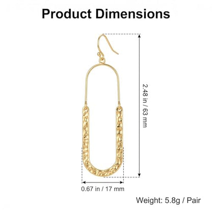 14K Gold Plated Texture Geometric Earrings, Simple Oval Hammered Hoop Drop Dangle Earrings for Women, Lightweight Dangly Minimalist Jewelry - color: Oval-Gold