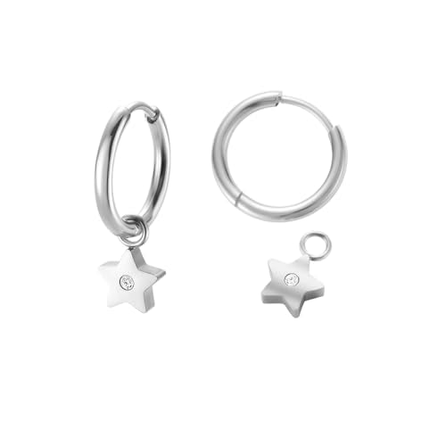 Women's Huggie Hoop Earrings with Small Cute Charm - style: Silver Star