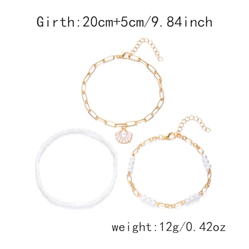 Boho Shell Ankle Bracelet Set for Women Gold Plated Adjustable Anklet Beach Inspired Foot Jewelry with Starfish & Pearl Charms - color: D