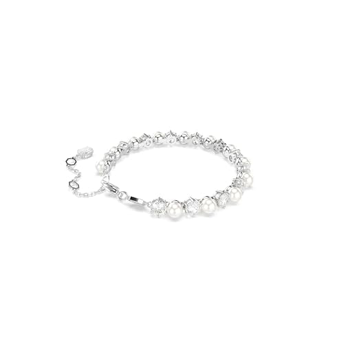 Swarovski Matrix Tennis bracelet, Crystal pearl, Round cut, clear, Rhodium finish