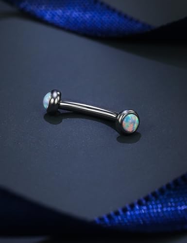 Jenxnjsjo F136 Titanium 16g 6/8/10mm Opal Eyebrow/Rook/Snug/Vertical-Labret/VCH/Snake-Eyes/Anti-Tragus/Christina/Daith/Belly-Button/Bridge/Hood/Surface Curved Barbell Piercing Jewelry for Women Men - color: White Opal, size: 6 mm