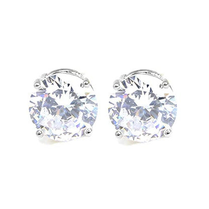 Stainless Steel Round Cut Cubic Zirconia Stud Earrings With Clear Case - Gold, Silver (3mm~12mm) - color: 10mm-Silver