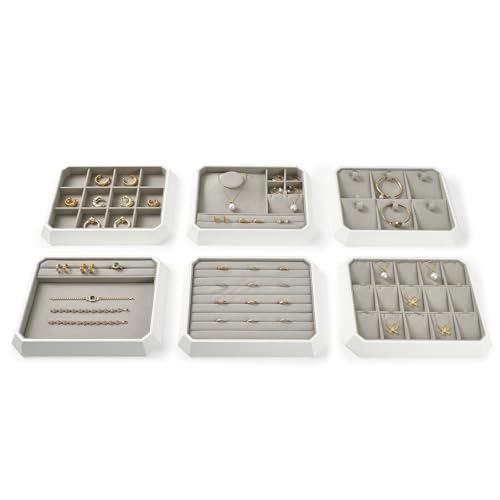 Premium PU Leather Stackable Jewelry Ring Display Tray Ring Earring Display Holder Organizer Showcase(Grey) - color: Grey, size: Ring Tray