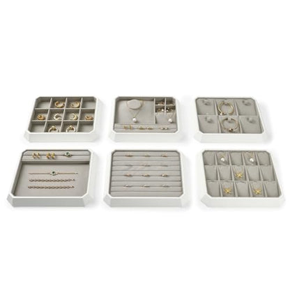 Premium PU Leather Stackable Jewelry Ring Display Tray Ring Earring Display Holder Organizer Showcase(Grey) - color: Grey, size: Ring Tray