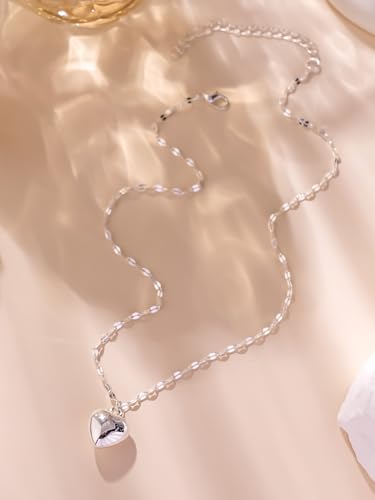 Necklace 14K Silver Plated Simple Shining Heart-Shaped Pendant Delicate Dlegance Unique Jewelry Lobster Clasp Adjustable Extender - style: 14K Sliver Heart-Shaped Pendant