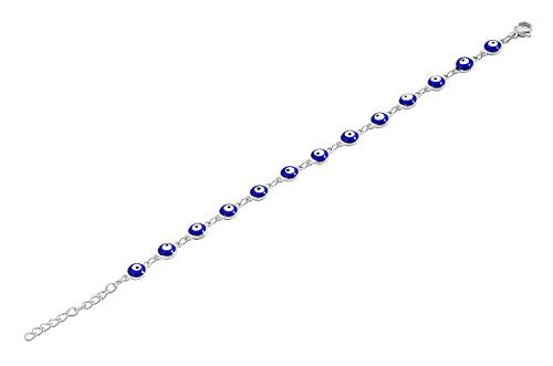 Women's Charm Enamel Evil Eye Protection Link Chain Bracelet - color: Silver,Blue