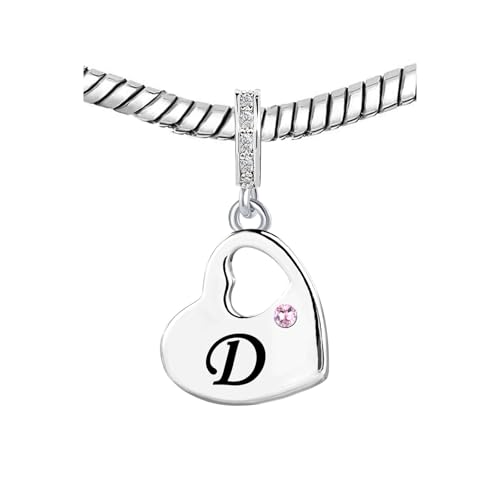 KunBead Initial A-Z Letter Pink Heart Alphabet Birthday Dangle Love Charms Compatible with Pandora Charm Bracelet for Auntie Friend Sister Mom Daughter Nana Granddaughter Wife - style: Letter D