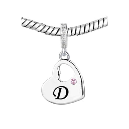 KunBead Initial A-Z Letter Pink Heart Alphabet Birthday Dangle Love Charms Compatible with Pandora Charm Bracelet for Auntie Friend Sister Mom Daughter Nana Granddaughter Wife - style: Letter D