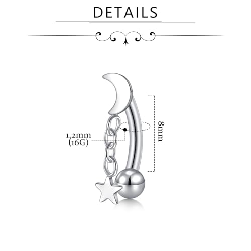 FECTAS 16G 8PCS Rook Piercing Jewelry Eyebrow Rings for Women Rook Earrings Tragus Daith Cartilage Lip Belly Surface Curved Barbell Piercing Jewelry 10mm 8mm - style: style3-8mm-silver