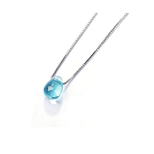 Caiyao Sweet Blue Waterdrop Round Bead Pendant Necklace Artificial Crystal Glass Simple Sea Teardrop Necklace for Women