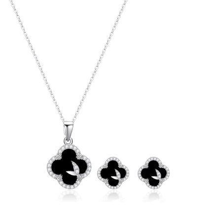 14K Gold Plated | 14K Platinum Plated Necklace for Women Necklace Earrings Set with Sparkling Zircon Inlay and Silver Post Earrings - color: clover suit silver