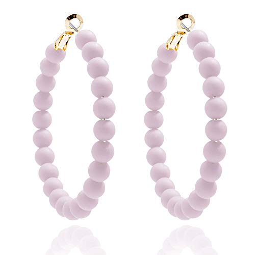 ZENZII Beaded Hoop Earrings Bohemian Circle Round Bead Earrings Chic Dangle Earrings for Women and Girls - color: Lavender