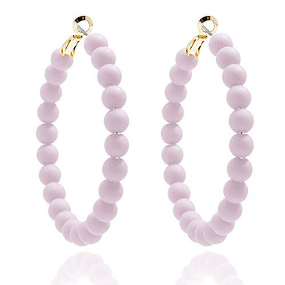 ZENZII Beaded Hoop Earrings Bohemian Circle Round Bead Earrings Chic Dangle Earrings for Women and Girls - color: Lavender