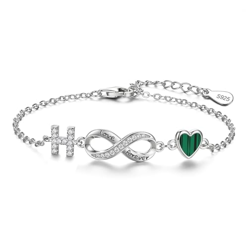 925 Sterling Silver Adjustable Letter Bracelets Infinity Heart Emerald Charm Link Bracelet ，Personalized Charm Alphabet Jewelry Valentines Christmas Mother’s Day Birthday Gifts - color: H