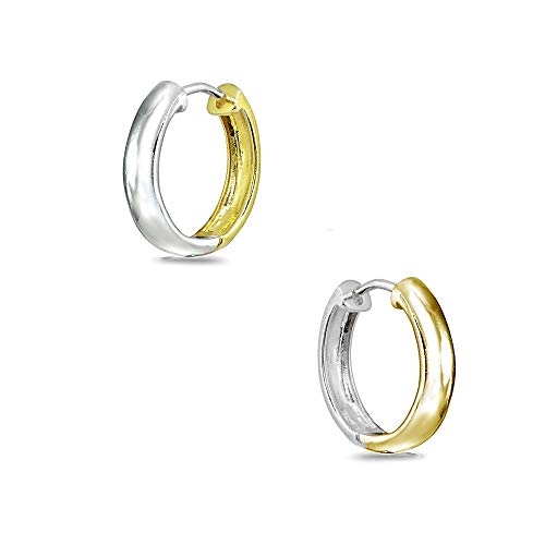 Sterling Silver 16mm Oval Small Hinged Huggie Hoop Earrings, Choose an Option - color: 3x16mm - 2-Tone Yellow