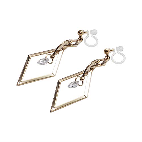 Drop Cubic Zirconia Invisible Clip On Earrings for Women Not Pierced Gold Teardrop Sqaure CZ Crystal Dangle Gold Silver Comfortable Clip On Earrings Bridal Wedding Prom - color: Diamond Gold