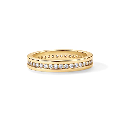 PAVOI 18K Gold Plated Stacking Tiny Cubic Zirconia Band | Eternity Rings for Women | Thumb Ring - color: Yellow Gold