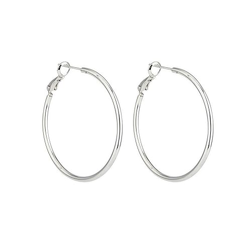 Lightweight Surgical Stainless Steel Hoop Earring for Women, Silver Hoop Earrings for women,925 Sterling Silver Post Hypoallergenic, Daily Wear Versatile Hoops 25/30/40/50mm - size: 50mm
