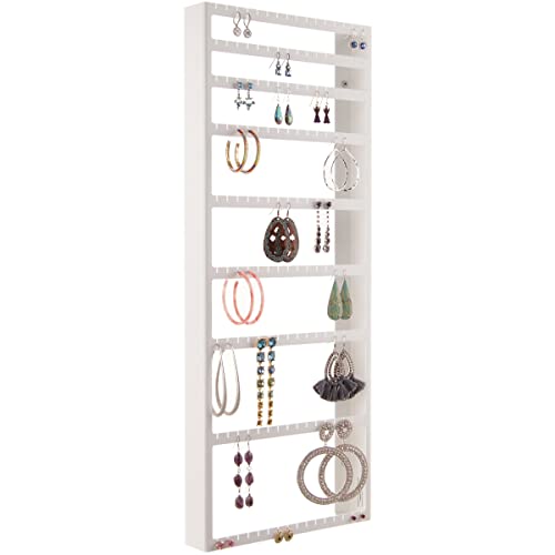 Extra Large Wall Mount Earring Holder Organizer, Mary White, 9"x23" | Big and Small Earring Display, Long Post Stud Large Dangle Hoop, Hanging Closet Jewelry Storage Rack, For Women - color: White, size: 9"x23"