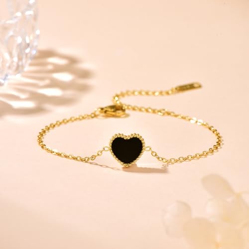 18K Gold Plated Five Heart Charm Bracelets for Women | Adjustable Love Bracelet Set Jewelry Gift-Hypoallergenic for Birthdays, Wellness & Daily Wear - color: 2#-Black