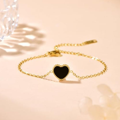 18K Gold Plated Five Heart Charm Bracelets for Women | Adjustable Love Bracelet Set Jewelry Gift-Hypoallergenic for Birthdays, Wellness & Daily Wear - color: 2#-Black