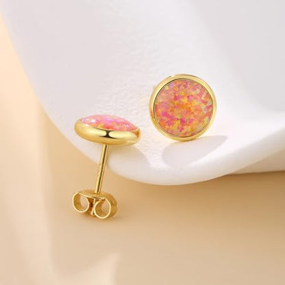 Jiamiaoi 18K White Gold Plated Opal Earrings s925 Sterling Silver Opal Stud Earrings Hypoallergenic Earring Studs For Women Men, 6mm-8mm Options - color: f-pink yellow, size: 6mm