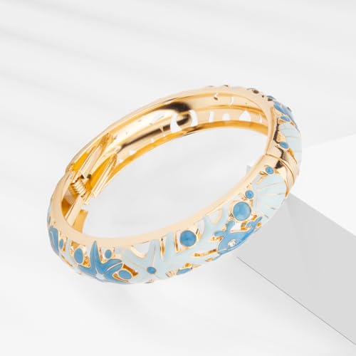 wynameleri Womens Multi-colors Cloisonne Bracelets Flower Enameled Gold Plated Hinged Cuff Bangles Jewelry Gift 3 Packs - color: 3 Pcs Set-Light Blue