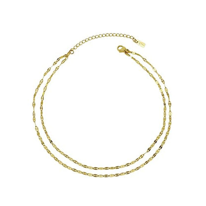 Stainless Steel Chain Ankle Bracelet for Women Adjustable Waterproof Anklet - color: Gold / Double Layer Elongated Mariner