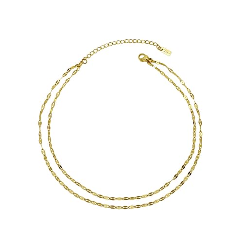 Stainless Steel Chain Ankle Bracelet for Women Adjustable Waterproof Anklet - color: Gold / Double Layer Elongated Mariner