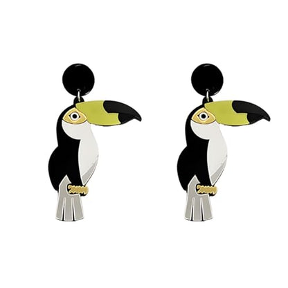 Cute Acrylic Tropical Fish Earrings Creative Parrot Hornbill Drop Dangle Earrings Stylish Animal Statement Earrings Daily Wear Jewelry for Women - color: Black Bird