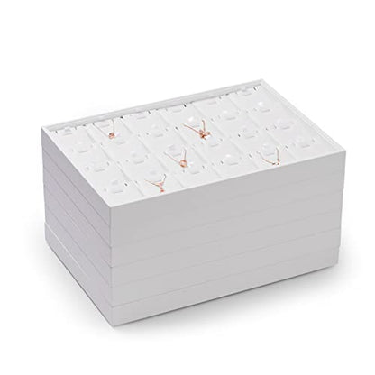 White PU Leather Stackable 24-Grid Jewelry Display Organizer Tray | Stackable design, ideal for earring ring storage on dresser drawers, home collection and retail counter display - size: 24 Grid