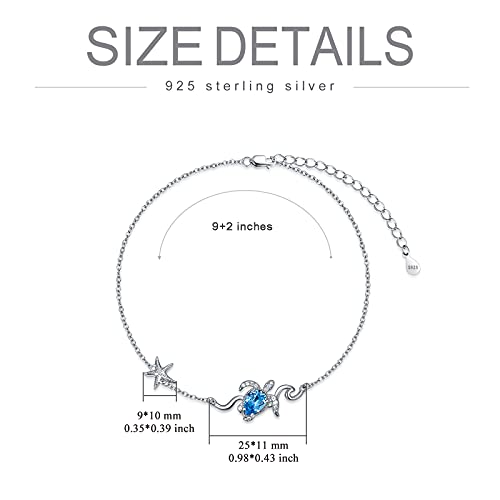 925 Sterling Silver Anklet Foot Bracelet with Crystal from Austria, Anklet Jewelry Gifts for Women 11 Inch Adjustable - style: B-Sea Turtle