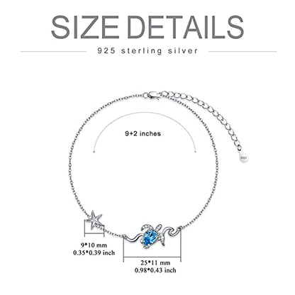 925 Sterling Silver Anklet Foot Bracelet with Crystal from Austria, Anklet Jewelry Gifts for Women 11 Inch Adjustable - style: B-Sea Turtle