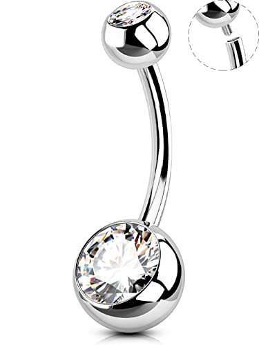 OUFER Belly Button Rings Surgical Steel, Internally Threaded Belly Rings | 14G Belly Piercing Jewelry, 10/12/14/16mm Beachy Belly Button Rings, Silver/Gold Navel Piercing Jewelry For Women Men - color: Clear, size: 14G 12MM