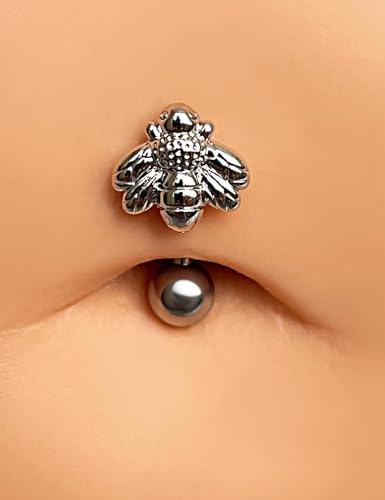 Belly Button Ring Dangle, Cross Belly Button Ring, Navel Piercing | 316L Surgical Steel, AAA+ Cubic Zirconia, Nickel-Free, Hypoallergenic, Multi-Style, 14 Gauge 10 mm Screw On Piercing Stud - style: Bee