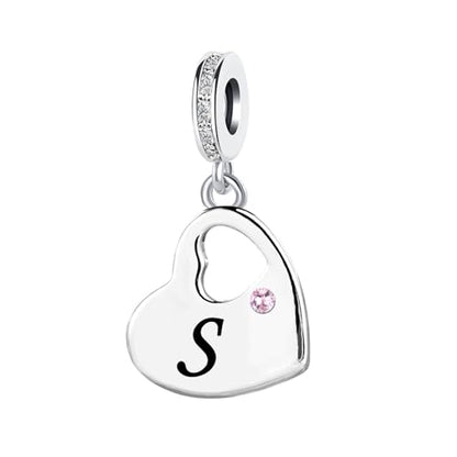KunBead Initial A-Z Letter Pink Heart Alphabet Birthday Dangle Love Charms Compatible with Pandora Charm Bracelet for Auntie Friend Sister Mom Daughter Nana Granddaughter Wife - style: Letter S