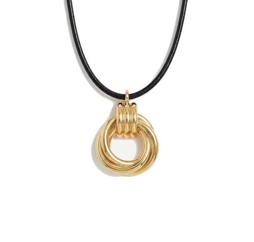 The M Margaux Dainty Gold Pendant Necklace for Women — 18K Gold-Plated Brass Knot Pendant, Plain or Cubic Zirconia, Black Leather Cord, 16 in + 2 in Extender – Jewelry Gift Boxed, Fade-Resistant - color: Knot Pendant (No Stones)