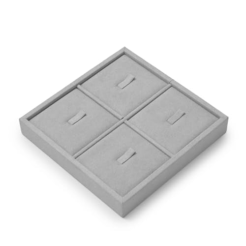Microfiber 4 Slots Jewelry Ring Display Tray | Rings Display Organizer Tray Gray - size: 5.51" x 5.51" x 0.78"