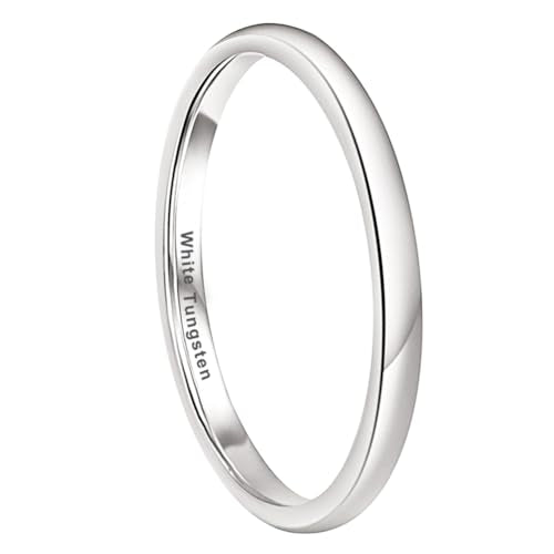 TUTISS 2mm 3mm 4mm 5mm 6mm 7mm 8mm 10mm White Tungsten Rings for Men Women Engagement Wedding Bands Domed Polished Shiny Comfort Fit - color: 2mm White Tungsten