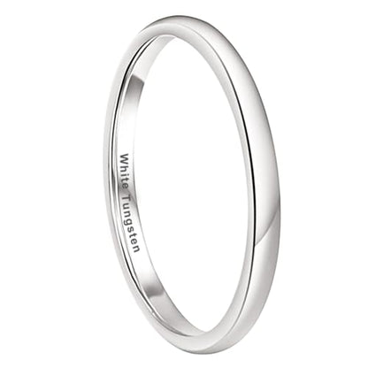 TUTISS 2mm 3mm 4mm 5mm 6mm 7mm 8mm 10mm White Tungsten Rings for Men Women Engagement Wedding Bands Domed Polished Shiny Comfort Fit - color: 2mm White Tungsten