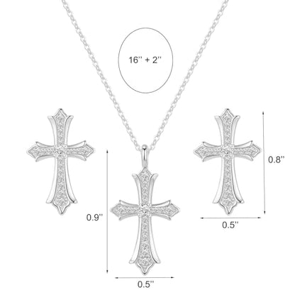 Gold Plated Imitation Diamond Cross Necklace and Earrings Set for Women Cubic Zirconia Trendy Stud Earrings and Cross Pendant Necklaces Jewelry Set Dainty Cross Cute Faith Jewelry Gifts Set - color: Silver