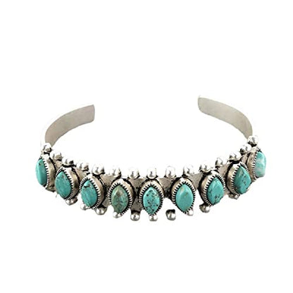 Bohemian Natural Stone Turquoise Engraved Cuff Bracelet Adjustable Wrap Bangle Western National Style for Women Gemstone Boho Jewelry - color: B