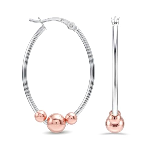 LeCalla 925 Sterling Silver Hoop Earrings for Women | Lightweight Two-Tone & Gold-Plated Hoops Earring Jewelry | Bead Ball & Evil Eye Click-Top Round & Oval Hoop Earrings Jewelry Gifts - color: Rose-Gold Oval