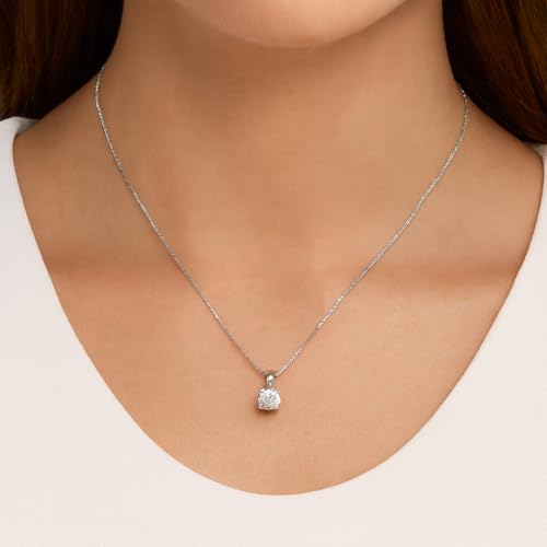 Savlano 925 Sterling Silver Moissanite Pendant Necklace, 6MM,8MM Round, Princess & Heart Cut 0.8–2CT D Color, with 18" Box Chain for Women – Comes with A GRA Certificate – Made in Italy - style: 0.8ct 6mm Round Cut