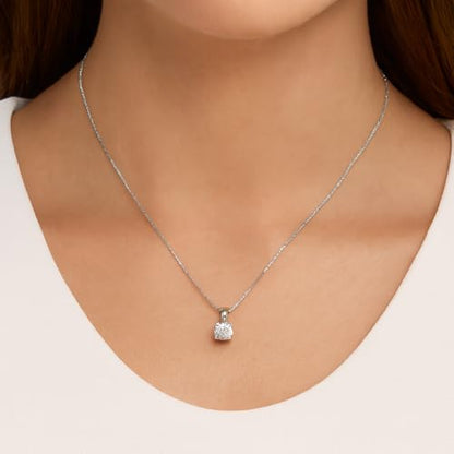 Savlano 925 Sterling Silver Moissanite Pendant Necklace, 6MM,8MM Round, Princess & Heart Cut 0.8–2CT D Color, with 18" Box Chain for Women – Comes with A GRA Certificate – Made in Italy - style: 0.8ct 6mm Round Cut
